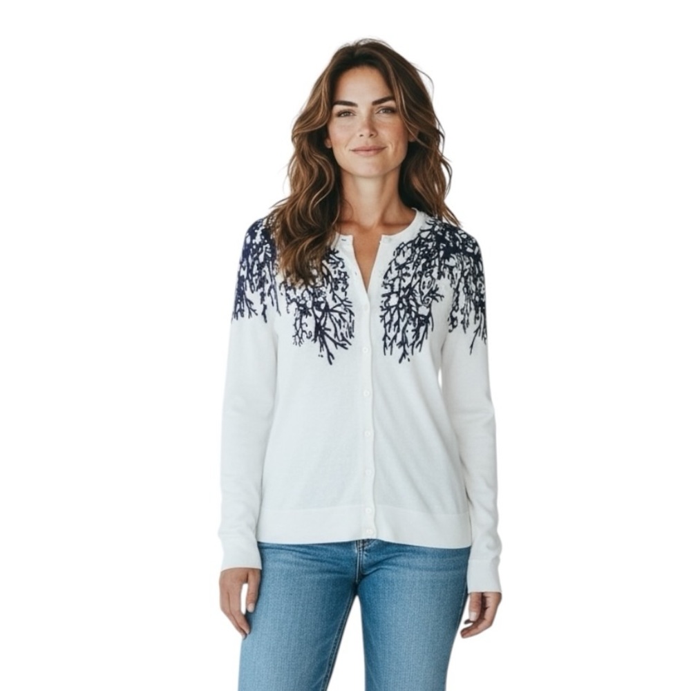 Lilly Pulitzer Coral Print Lightweight Button Front Preppy Cardigan Sweater